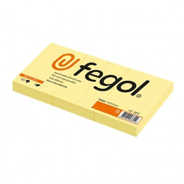 Bloco notas aderentes Fegol notes 38x51mm Amarelo 100 folhas Pack 3 blocos